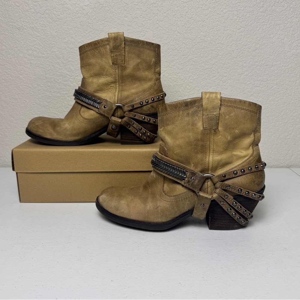 Gianni Bini Leather Harness Ankle Boots